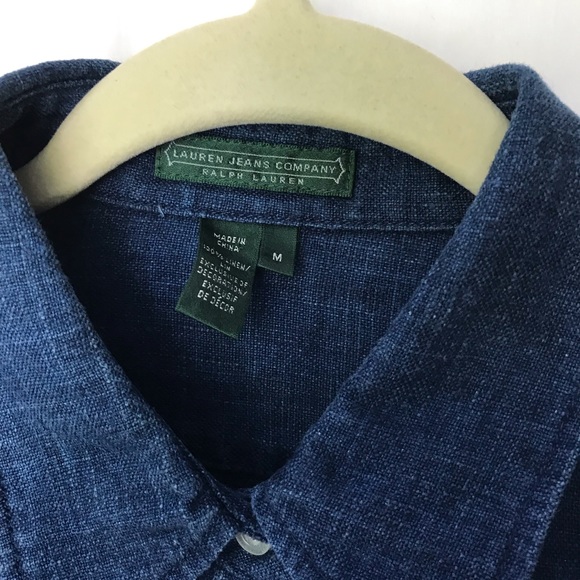 Ralph Lauren Linen Indigo Blue Shirt Short Sleeve - Picture 4 of 8